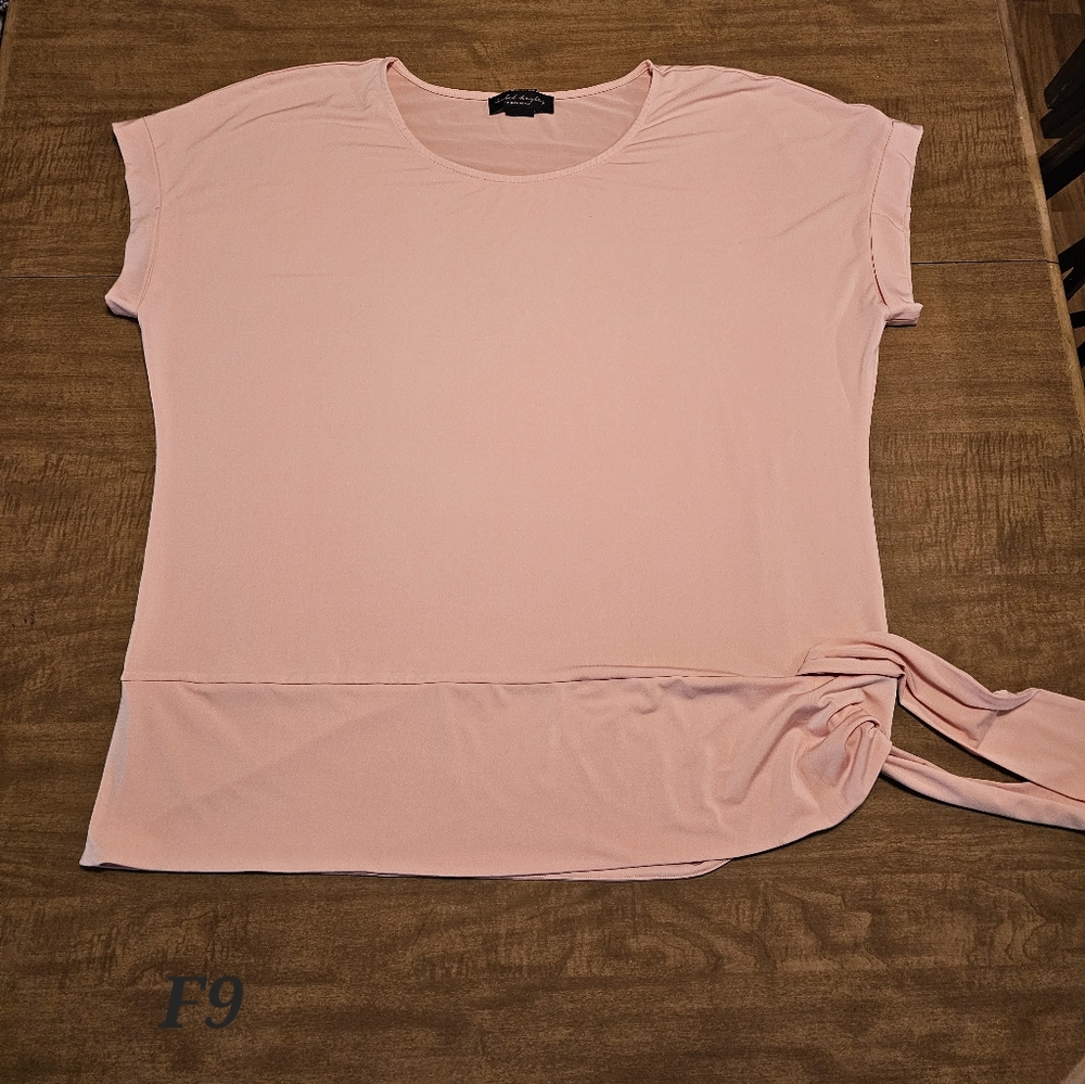 Women's Pink Blouse Top 1x Plus Isabel Hayley Shirt Short Sleeve Tie Waist    F9